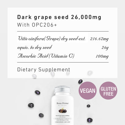 Unichi Rosa Prima Dark Grape Seed 26000mg With OPC206+ 60 Vegan Capsules x2