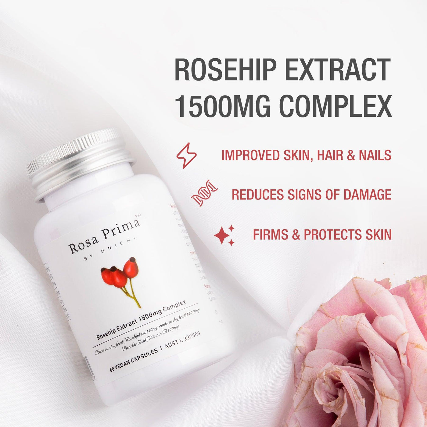 Unichi Rosa Prima Rosehip Extract 1500MG Complex - Unichi Wellness